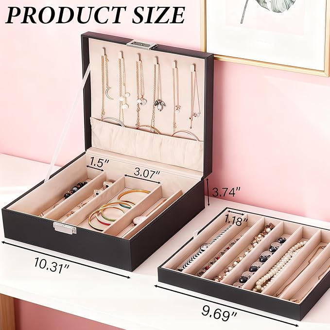 BEWISHOME Jewelry Box Organizer, 2-Layer Necklace Organizer Box, Modern Style Necklace And Bracelet Storage Case, Necklace Ca