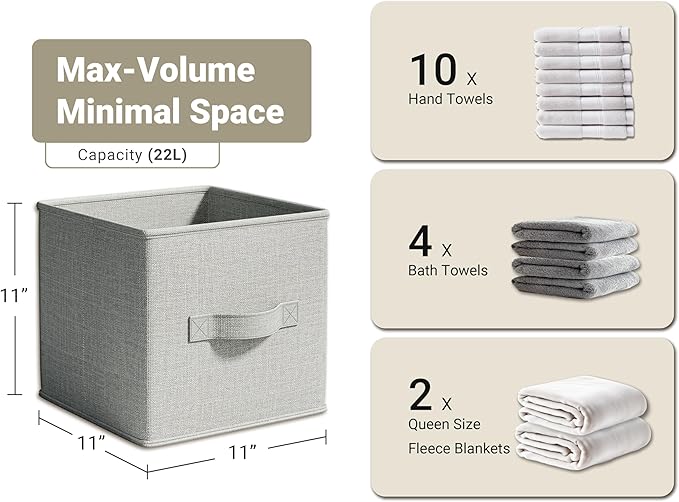 LayerSpace 4 Pack Foldable Fabric Closet Storage Bins, 11Inch Organizer Cubes with Handles, Linen Storage Boxes for Clothes, 