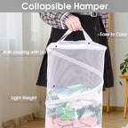 BATTOO 2 Pack Collapsible Laundry Basket with Lid Foldable Mesh Pop Up Hamper with Handles for Laundry Room, Bathroom, Kids R
