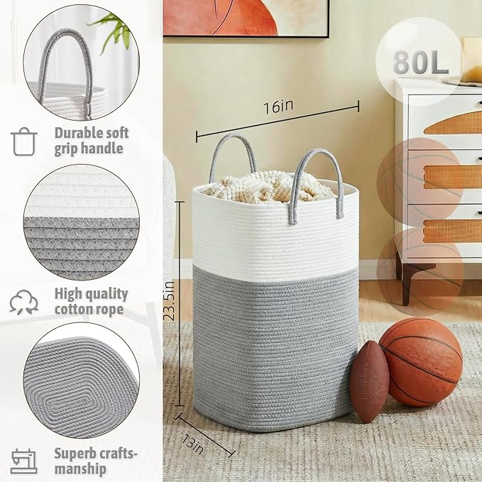 Laundry Basket,Woven Cotton Rope Laundry Hamper,Versatile Storage for Dirty Clothes,Baby Toys,and Blankets in Bathroom, Nurse