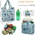 BeeGreen Animal Reusable Shopping Bags Cute Grocery Bag 6 Pack, Christmas Gift Bags Heavy-Duty Foldable Shopping Totes for Supermarket, Work & Travel, Large Washable Polyester Tote Bag with Handles