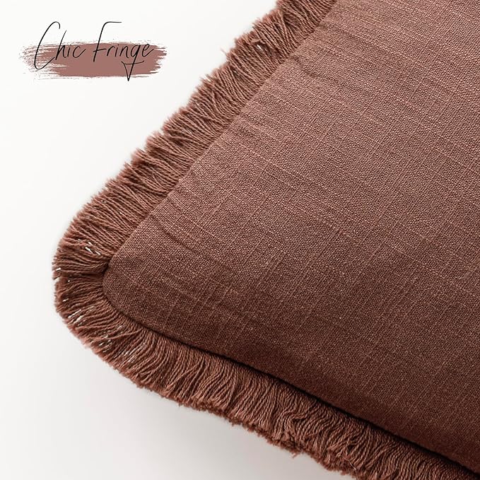 Foindtower Set of 2 Decorative Linen Fringe Throw Pillow Covers Boho Farmhouse Cushion Cover with Tassels Soft Accent Pillowc