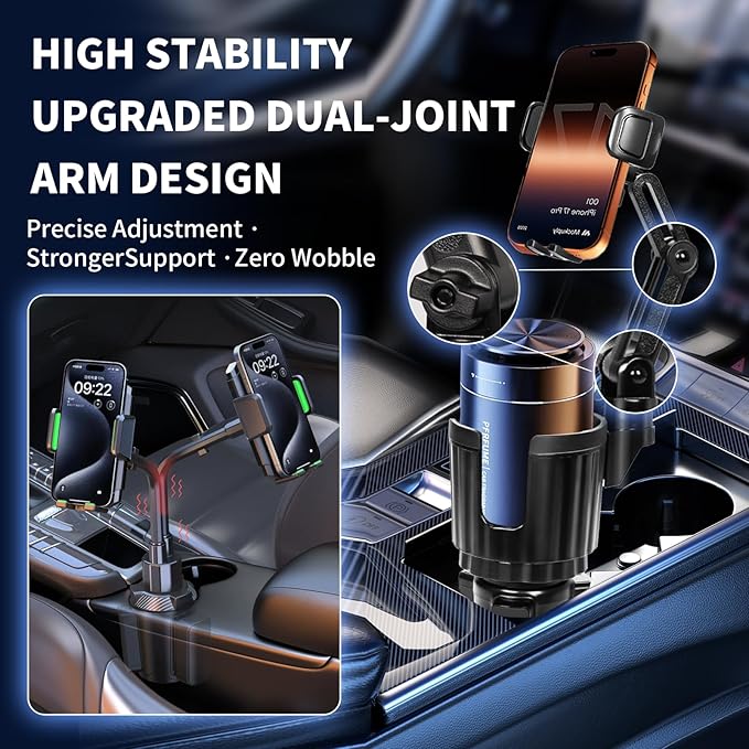 YUHENG Upgraded Cup Holder Phone Mount for Car - Permanent Screw-Fixed Base (No Wobble), Offset Space-Saving Design,Universal