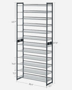SONGMICS 12-Tier Stackable Shoe Shelf Set, Metal Shoe Storage for Garage, Entryway, with Adjustable Shelves, Hold 48-60 Pairs