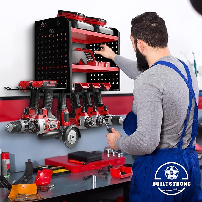 BUILTSTRONG Power Tool Organizer-6 Drill Holder Wall Mount, 3 Tier Heavy-Duty Hand Tool Storage Rack, Utility Racks, Drill Ho
