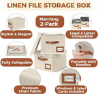 Storage Standard 2-Pack File Organizer Box with Lid - Collapsible Hanging Linen Document Organizer Portable File Boxes, Light