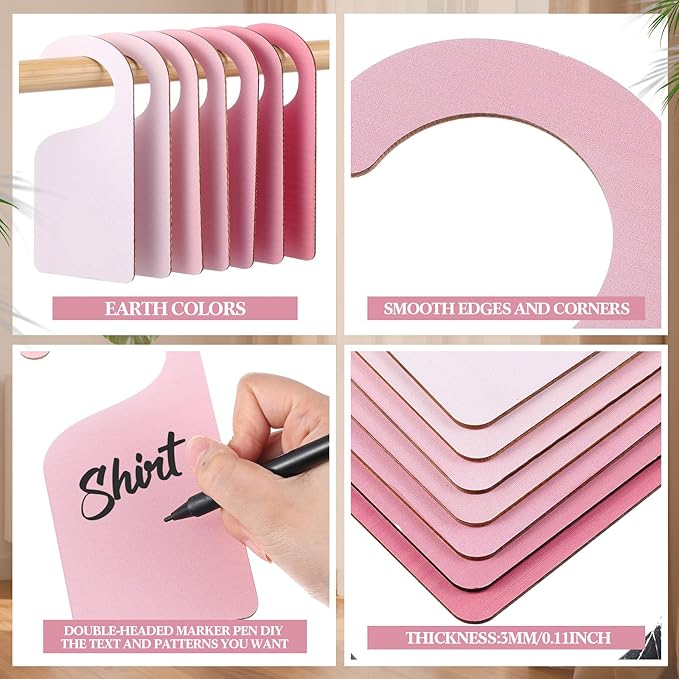 Patelai 14 Pcs Blank Wooden Clothing Rack Divider with Marker Pen Closet Blank Organizers Hanger Separators Hanging Closet Di