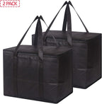 Set of 2 Large Insulated Reusable Grocery Bags with Sturdy Zipper and Handles, Foldable Washable Heavy Duty Cooler Totes for Hot or Cold Food Delivery, Groceries, Travel, Shopping