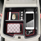 Center Console Organizer Compatible with 2007-2014 Chevy Silverado GMC Sierra Avalanche Tahoe Suburban Yukon Yukon XL Accessories, Floor Mounted Center Console ONLY,Red Trim