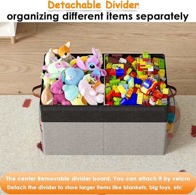 Large Toy Storage Box with Lid Upgraded Toy Storage Chest Organizer with Divider Foldable Toy Bin for Kids Boys Girls Playroo