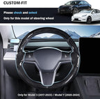 Steering Wheel Cover for Tesla Model 3 (2017-2023) / Model Y (2020-2024),Anti-Slip,Comfortable Grip, Breathable,Customized for Tesla Model 3/Y Accessories,Bright Black
