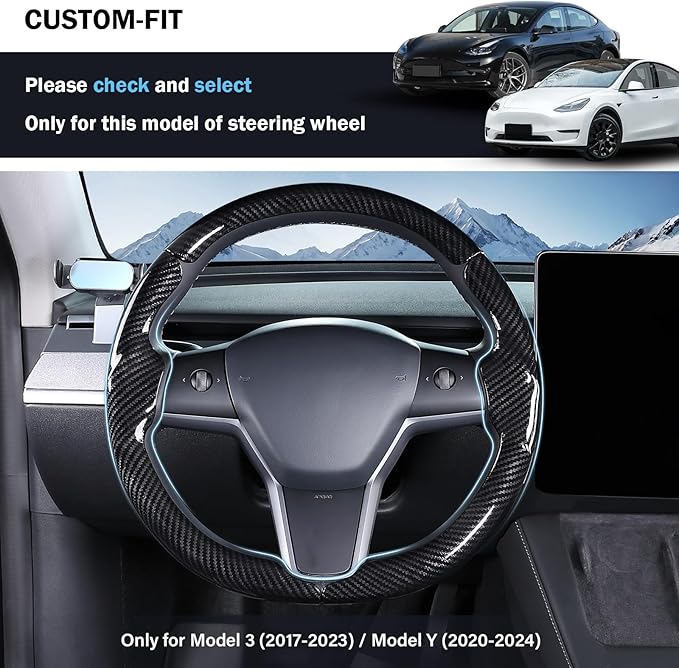 Steering Wheel Cover for Tesla Model 3 (2017-2023) / Model Y (2020-2024),Anti-Slip,Comfortable Grip, Breathable,Customized for Tesla Model 3/Y Accessories,Bright Black