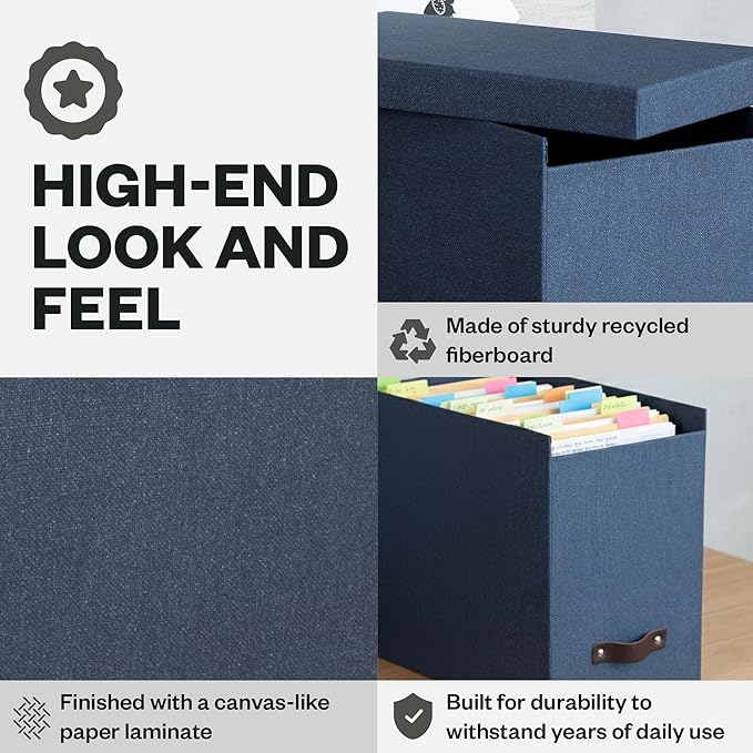 Bigso John Desktop File Box - File Storage Box and Document Organizer for Important Paperwork - Durable Hanging File Box with