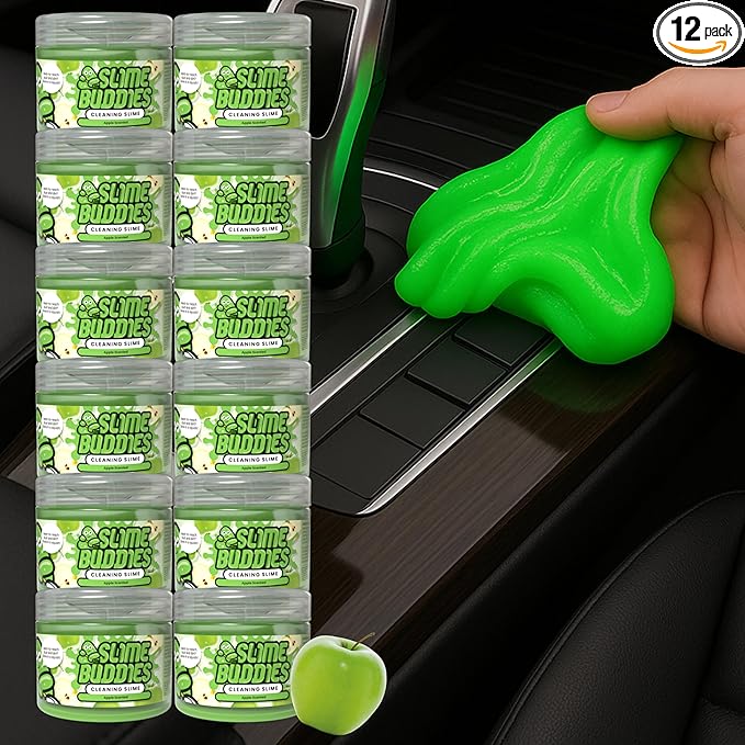Slime Buddies Car Cleaning Gel Putty - 12 Pack Apple Scented Interior Detailing Tool for Cup Holder, Air Vent & Keyboard - Re