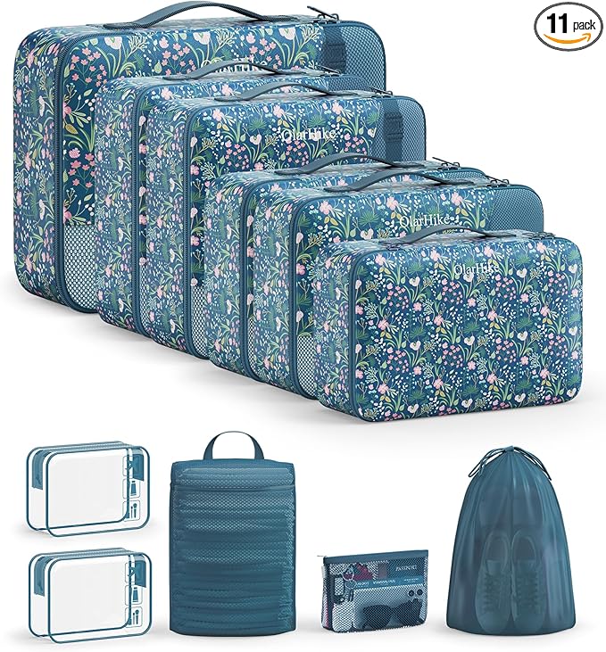 11 Set Packing Cubes for Travel,Gifts for Women Mom Kids,TSA Approved Bags for Makeup,Cosmetic,Toiletry, Suitcase Organizers 