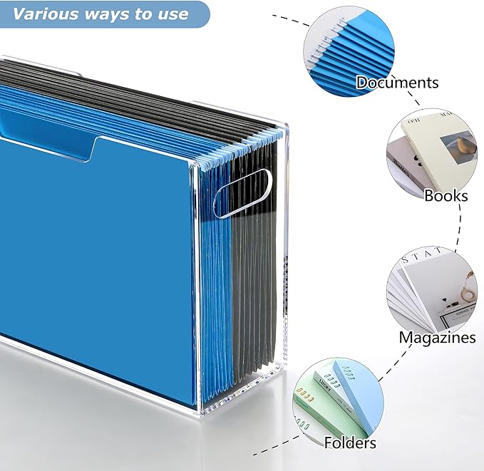 DINGHUO Legal Size File Organizer, Acrylic Protable Hanging File Organizer with Handles, Clear Storage File Folder Holder Fil