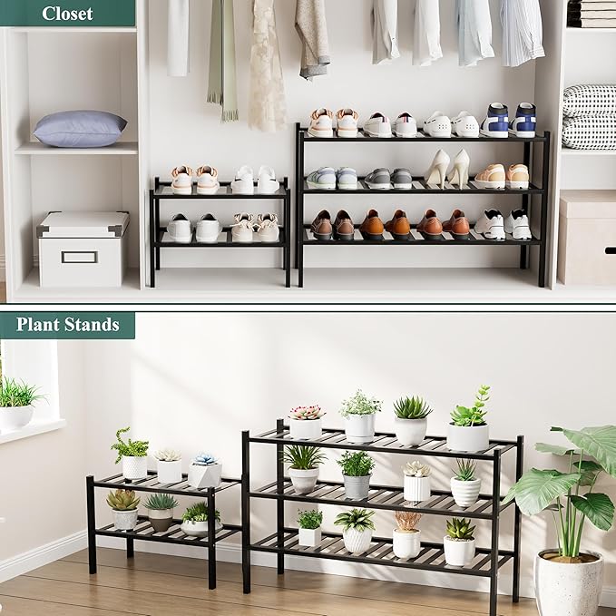 Smiry Shoe Rack, 3 Tier Small Bamboo Shoe Organizer, Stackable Free Standing Wooden Shoe Storage Shelf for Closet, Entryway, 