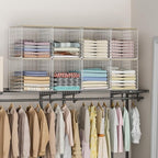 3PCS Stackable Closet Organizers and Storage, Closet Shelves with Wood Top Extra Storage, Clothes Storage Organizer Basket Bi