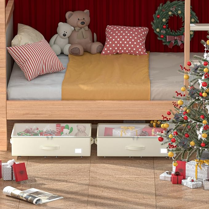Under Bed Storage with Wheels, No Assemble Required 7.5 inches height Under Bed Storage bins,Large capacity Rolling Underbed 