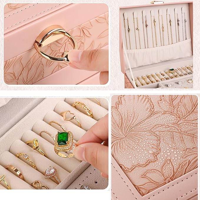 TOFUNTOY Jewelry Organizer Box, Large Jewelry Boxes for Women, 3-Layer Jewelry Holder Organizer for Necklace Earrings Rings B