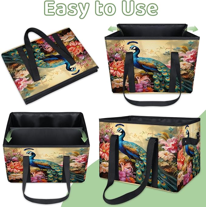 Reusable Grocery Bags Heavy Duty Shopping Bags Foldable Large Tote Bags with Long Handles & Hard Bottom