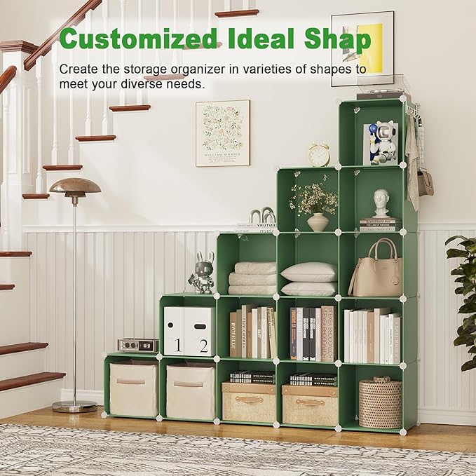 C&AHOME Cube Storage Organizer, 16-Cube Shelves Units, Plastic Storage Cubes, DIY Closet Organizer, Modular Closet Storage Sh