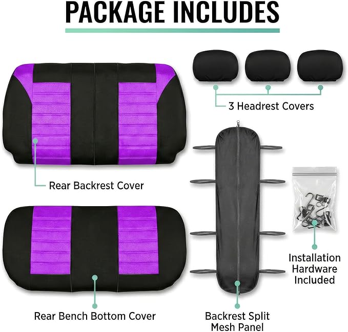 FH Group Automotive Car Seat Covers Rear Set Premium 3D Air Mesh Seat Covers, Airbag Compatible and Split Bench Cover Univers
