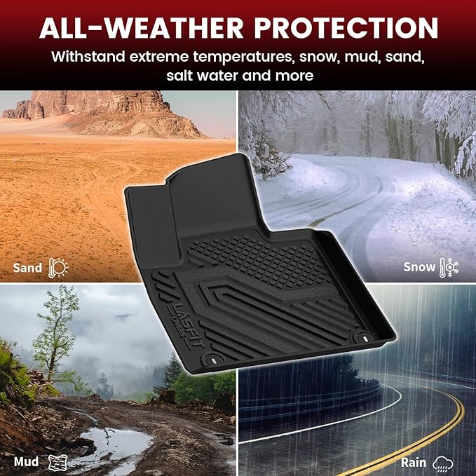 LASFIT Floor Mats for KIA Sorento 7 Seats 2020 2019 2018 2017 2016, All Weather TPE Custom Fit Floor Liners for KIA Sorento 1st & 2nd & 3rd Row Car Mats, Black