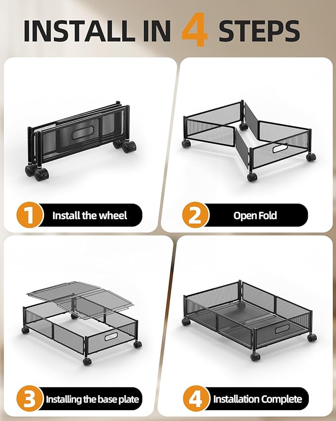Under Bed Organizer, Storage Bins Under Bed, 60L Underbed Storage Bins for Bedroom Clothes Shoes Blankets (Black, 4 Pack)