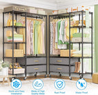 Ulif F3R Heavy Duty Clothes Rack（With Lockable Wheels）Freestanding Clothing Racks for Hanging Clothes，Adjustable Closet Organ