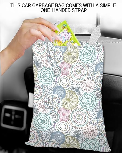 Car Trash Can, Durable Hanging Car Trash Garbage Bag, Cute Automotive Garbage Cans Organizer, Colorful Mandala Pattern