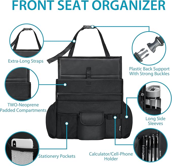 Elantrip Car Front Seat Organizer, Back Seat Storage with Adjustable Straps Truck Seat Organizers for Delivery Drive, Office File, Passenger Seat