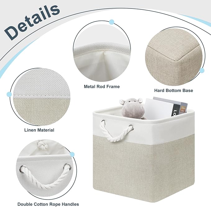 Posprica 11×11 Storage Cubes, Collapsible Storage Bins Organizer for Closet, Fabric Storage Box with Cotton Rope Handles, Dec