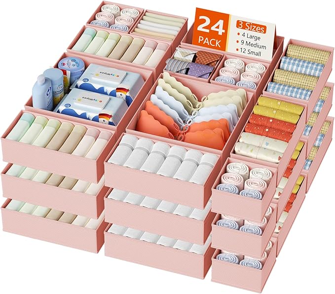 DIMJ Drawer Organizer Clothes, 24 Pack Dresser Organizer, Foldable Closet Organizers and Storage, Fabric Dresser Bins, Drawer