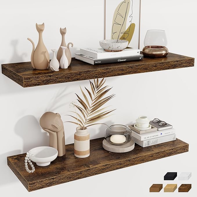 Fun Memories Deep Floating Shelves, 36" W x 12" D Wood Floating Shelves for Wall, 2 Pack Extra Deeper & Thicker Wall Mounted 
