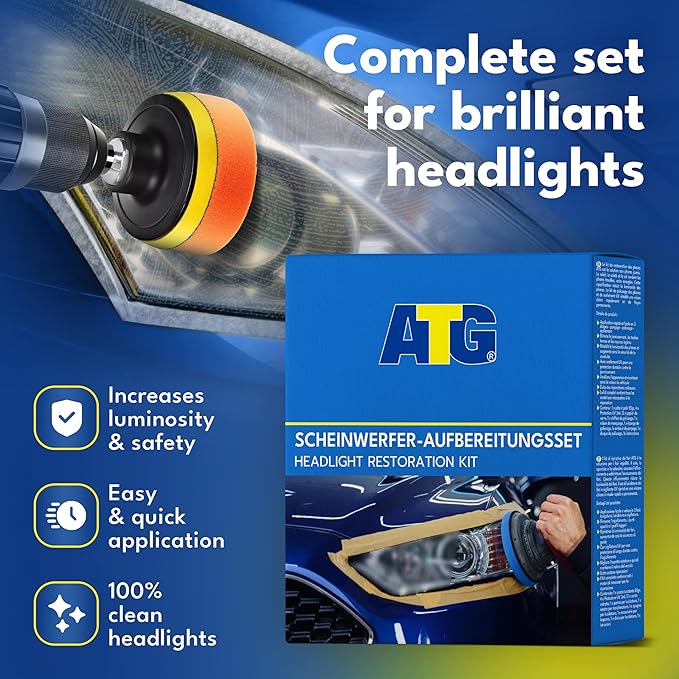 ATG Headlight Restoration Kit - Universal Car Headlight Cleaner and Restorer Kit - Headlight Restorer kit for Plastic car Hea