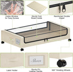 Under Bed Storage with Wheels, XXL 60L Under the Bed Storage Bins, Underbed Storage Containers with Lids & Label, Rolling Met