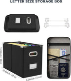 Oterri File Organizer Box with Lid, Hanging Filing File Box with Mesh Pocket, Document Organizer Box for Letter Files, Portab