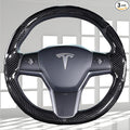 Carbon Fiber Steering Wheel Cover for Tesla Model 3 2017-2023 & Model Y 2020-2024, Anti-Slip Wear-Resistant High Temperature Resistant (Sheen Black)