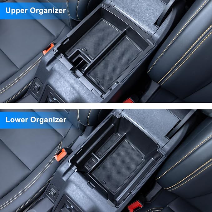TOPINSTALL 2-Layer Trays Compatible with 2025 2026 Ford Bronco 4 Doors Automatic Transmission ONLY, Full Size Bronco Center Console Organizer (Not for Manual Transmission & 2 Doors & Bronco Sport)