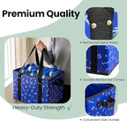 Reusable Grocery Bags (3 Pack) - Heavy Duty Foldable Tote Bags with Long Handles & Hard Bottom - Large Reusable Shopping Bags, Box-Shaped Grocery Totes Hold Up to 65 lbs, Stand Up & Fold Flat