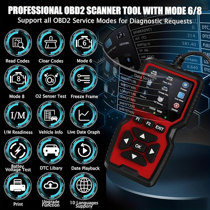 V519 OBD2 Scanner Diagnostic Tool, Car Code Reader with 35,901 Built-in DTC Lookup, Check Engine Light Reader, Live Data, I/M