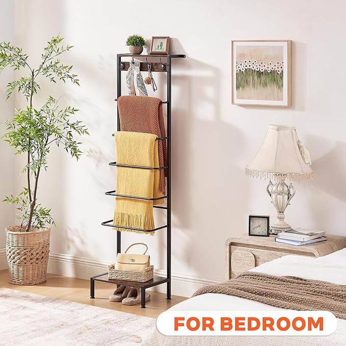 DGWJSU 7 Tier Blanket Ladder for The Living Room and Bedroom, 5.12 Ft Farmhouse Ladder Shelf with 2-Tier Storage Rack, Decora