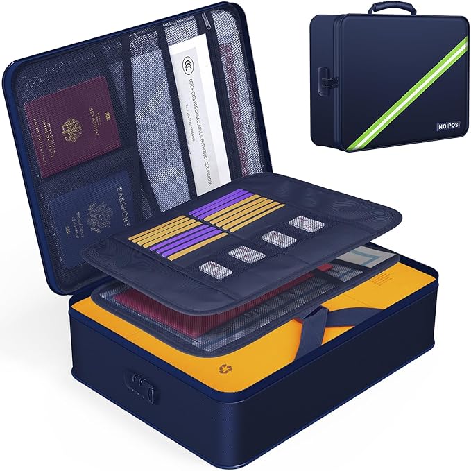 Noiposi Document Organizer with 5200℉ Heat Insulated,Waterproof and Fireproof Document Box,Portable Home Travel Safe Storage 