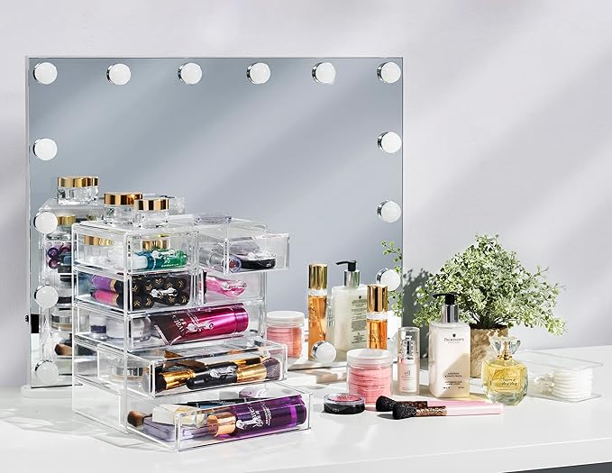 Sorbus Acrylic Makeup Organizer Set, 7-Drawer Vanity & Countertop Cosmetic Storage with Small & Wide Drawers, Clear Makeup St