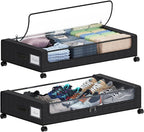 Under Bed Storage with Wheels, XXL 60L Under the Bed Storage Bins, Underbed Storage Containers with Lids & Label, Rolling Met