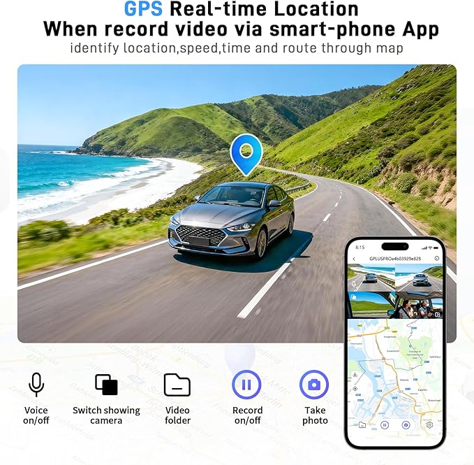 4 Channel Dash Cam 360 View Front Rear Left Right Car Camera,GPS and 5GHz Band WiFi,APP Control,G-Sensor,24H Parking Mode,8PC
