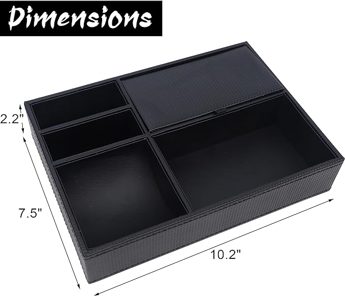 Zcaukya Men's Valet Tray, Jewelry Box Nightstand Organizer with 5 Compartments for Phone Keys Wallet Watch Glasses, Faux Leat