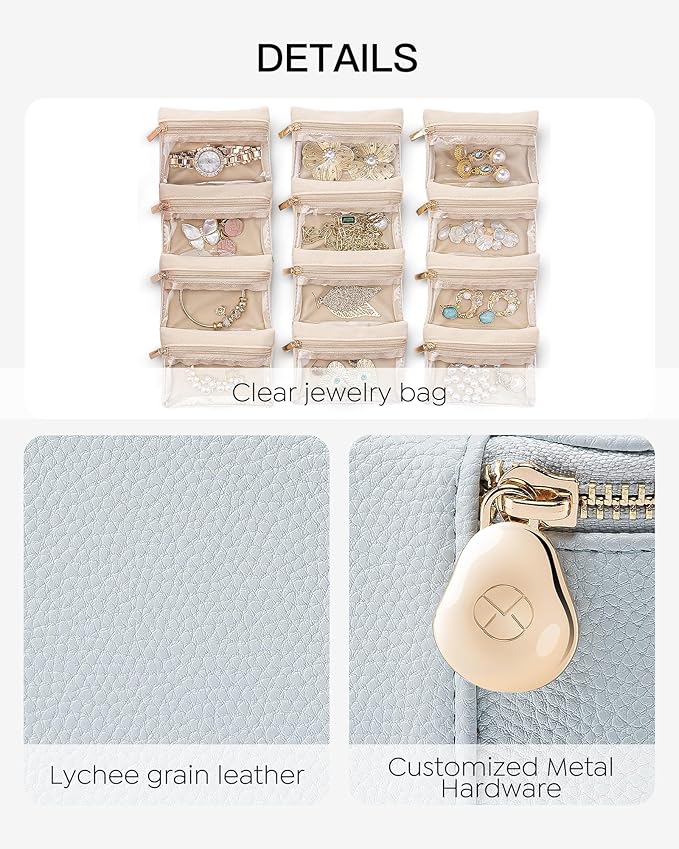 Vlando Travel Jewelry Case Organizer,Small Jewelry Box with 12 Velvet Jewelry Storage Pockets,Christmas Gift Ideas for Bride 