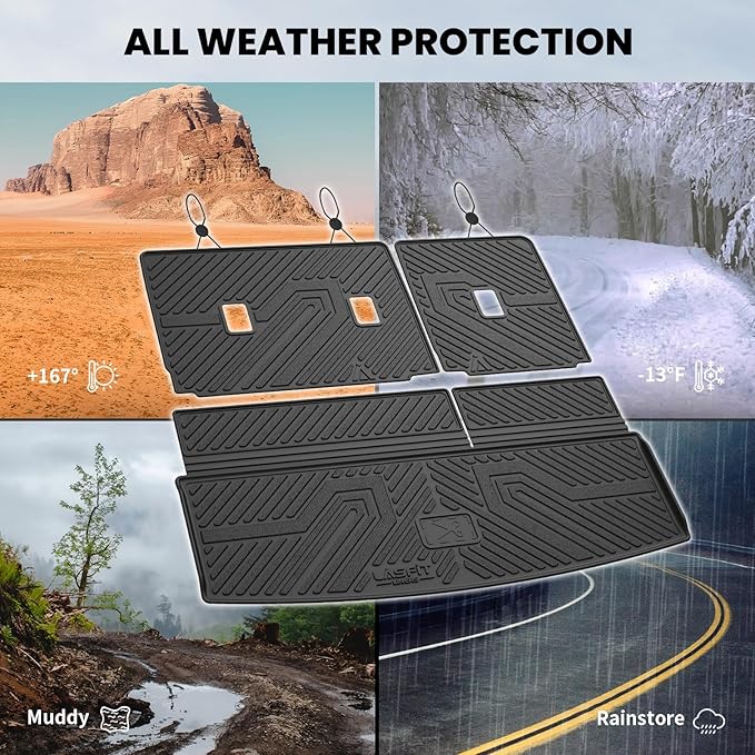 LASFIT Cargo Mat for Ford Expedition 8 Seats Standard 2021-2024(Not Fit 7 Seats Max) Backrest Liner, Custom Fit All Weather Protector Split Design Easy Installation Trunk with Seatback Mat,4 pcs Black